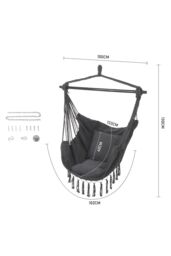 H&O Direct Foldable Canvas Leisure Reading Hammock Chair Hanging Rope Swing with 2 Cushions & Side Pocket for Books, Max 440 Lbs in Dark Grey - thumbnail 3