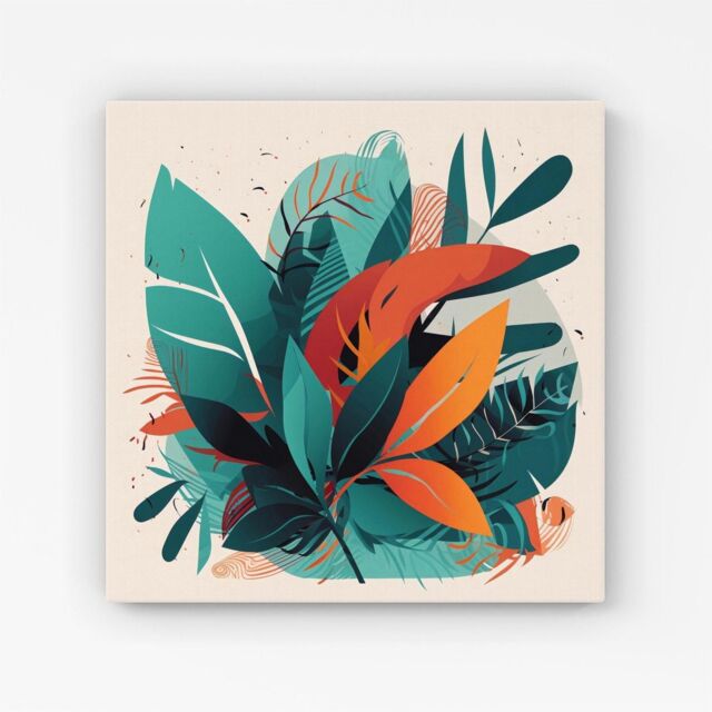 Warren Reed - Designer Green Orange Tropical Leaves Canvas - Size: w10 inch x h10 inch - image 1