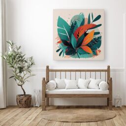 Warren Reed - Designer Green Orange Tropical Leaves Canvas - Size: w10 inch x h10 inch - thumbnail 3