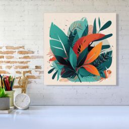 Warren Reed - Designer Green Orange Tropical Leaves Canvas - Size: w10 inch x h10 inch - thumbnail 2