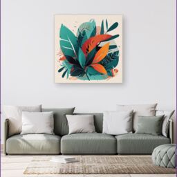 Warren Reed - Designer Green Orange Tropical Leaves Canvas - Size: w10 inch x h10 inch - thumbnail 4