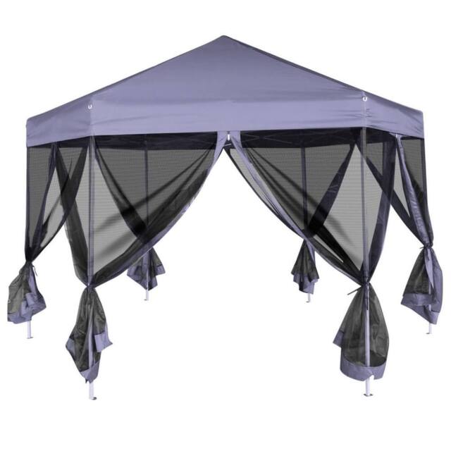 Berkfield Home Hexagonal Pop-Up Marquee with 6 Sidewalls Dark Blue 3.6x3.1 m - image 1