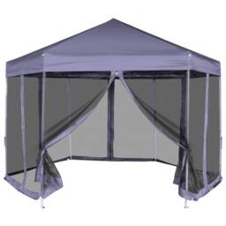 Berkfield Home Hexagonal Pop-Up Marquee with 6 Sidewalls Dark Blue 3.6x3.1 m - thumbnail 2