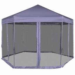 Berkfield Home Hexagonal Pop-Up Marquee with 6 Sidewalls Dark Blue 3.6x3.1 m - thumbnail 3