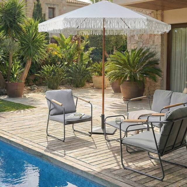 Wyld and Coco Garden Market Parasol White 2.58 m Polyester Shade Powder Coat Steel - image 1