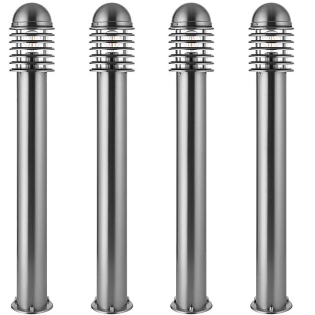 Loops 4 PACK 1m Outdoor Post Bollard Light Polished Steel Vandal Proof Pathway Lamp in Metallics - image 1