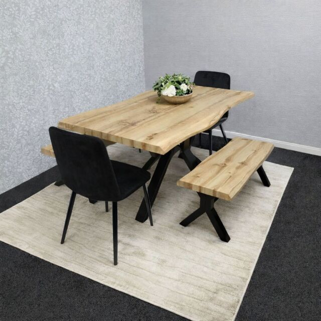 KOSY KOALA Wooden Dining Table with Benche & 2 Black Velvet Chairs, Stylish Dining Room Furniture - image 1