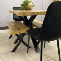 KOSY KOALA Wooden Dining Table with Benche & 2 Black Velvet Chairs, Stylish Dining Room Furniture - thumbnail 7