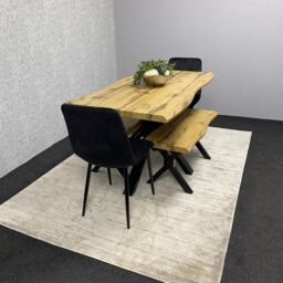 KOSY KOALA Wooden Dining Table with Benche & 2 Black Velvet Chairs, Stylish Dining Room Furniture - thumbnail 9