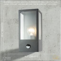 Happy Homewares Modern Outdoor PIR Sensor Wall Light Fitting with Box Lantern Shape IP44 Rated in Black - thumbnail 7