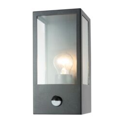 Happy Homewares Modern Outdoor PIR Sensor Wall Light Fitting with Box Lantern Shape IP44 Rated in Black - thumbnail 1
