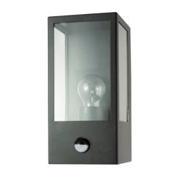 Happy Homewares Modern Outdoor PIR Sensor Wall Light Fitting with Box Lantern Shape IP44 Rated in Black - thumbnail 2