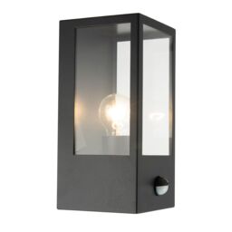 Happy Homewares Modern Outdoor PIR Sensor Wall Light Fitting with Box Lantern Shape IP44 Rated in Black - thumbnail 3