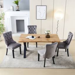 HomeTouch Weston Natural Oak Wood Veneer Live Edge Dining Table 160cm Kitchen Table in Walnut - Size: 1 Pack - thumbnail 4