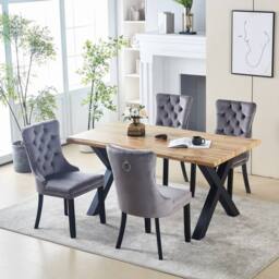 HomeTouch Weston Natural Oak Wood Veneer Live Edge Dining Table 160cm Kitchen Table in Walnut - Size: 1 Pack - thumbnail 2