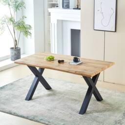 HomeTouch Weston Natural Oak Wood Veneer Live Edge Dining Table 160cm Kitchen Table in Walnut - Size: 1 Pack
