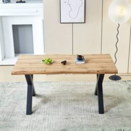 HomeTouch Weston Natural Oak Wood Veneer Live Edge Dining Table 160cm Kitchen Table in Walnut - Size: 1 Pack - thumbnail 7