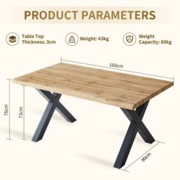 HomeTouch Weston Natural Oak Wood Veneer Live Edge Dining Table 160cm Kitchen Table in Walnut - Size: 1 Pack - thumbnail 6