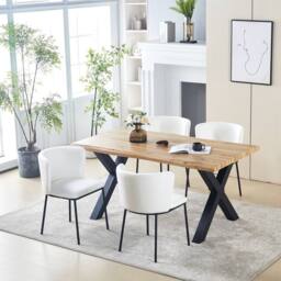 HomeTouch Weston Natural Oak Wood Veneer Live Edge Dining Table 160cm Kitchen Table in Walnut - Size: 1 Pack - thumbnail 5