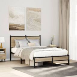 Berkfield Home Metal Bed Frame without Mattress Sonoma Oak 120x200 cm in Brown - Size: Small Double - thumbnail 2