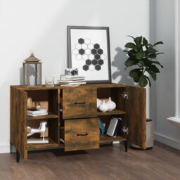 Berkfield Home Sideboard Smoked Oak 100x36x60 cm Engineered Wood in Brown - Size: 100 x 36 x 60 cm - thumbnail 3