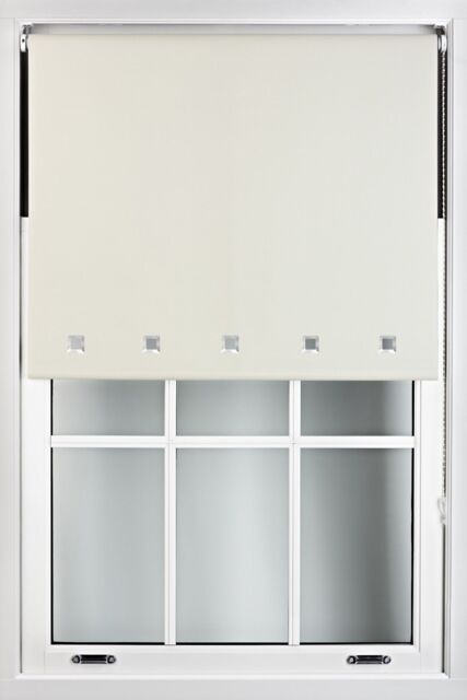 Furnished Blackout Fabric with Chrome Square Eyelets - Window Roller Blinds in Cream - Size: 120 cm width x 165 cm drop - image 1