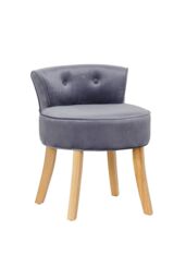 Grey Velvet Vanity Stool Dressing Chair with Natural Color Legs