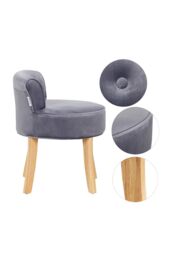 Grey Velvet Vanity Stool Dressing Chair with Natural Color Legs - thumbnail 3