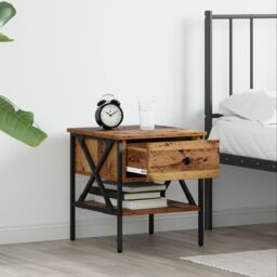Berkfield Home Bedside Tables 2 pcs Old Wood 40x42x45 cm Engineered Wood in Brown - Size: 40 x 42 x 45 cm - thumbnail 4