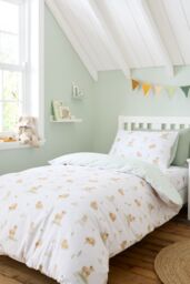 Bianca 'Mini Moo Cow' Reversible Cotton Duvet Cover Set in White - Size: Single