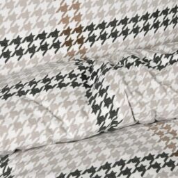 Smart Living Luxury Easy Care Houndstooth Check Brushed Cotton Duvet Cover Set in Natural - Size: Super King - thumbnail 3