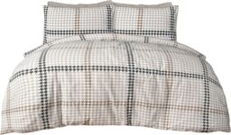 Smart Living Luxury Easy Care Houndstooth Check Brushed Cotton Duvet Cover Set in Natural - Size: Super King - thumbnail 7