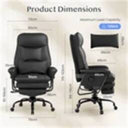 Nordara Black-Ergonomic Office Chair with Lumbar Support in Black - Size: 100 cm - thumbnail 2