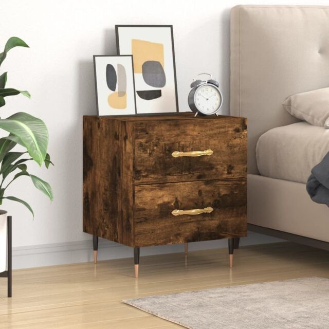 Berkfield Home Bedside Cabinet Smoked Oak 40x35x47.5 cm Engineered Wood in Brown - image 1