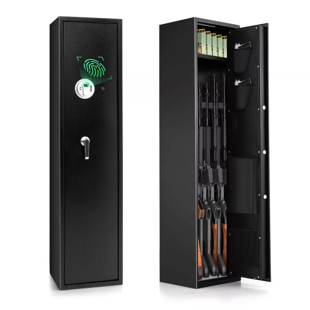 Costway 5 Rifle Gun Safe Long Heavy Duty Gun Cabinet withDigital Keyspad in Black