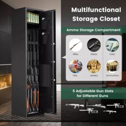 Costway 5 Rifle Gun Safe Long Heavy Duty Gun Cabinet withDigital Keyspad in Black - thumbnail 6