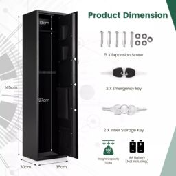 Costway 5 Rifle Gun Safe Long Heavy Duty Gun Cabinet withDigital Keyspad in Black - thumbnail 2