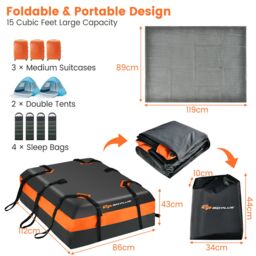 Costway 424L Large Car Roof Top Rack Luggage Carrier Bag Storage Bag Travel Waterproof in Black - thumbnail 2
