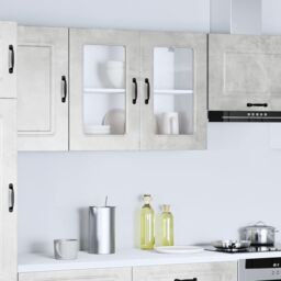 Berkfield Home Kitchen Wall Cabinet with Glass Door Kalmar Concrete Grey Engineered Wood - thumbnail 4
