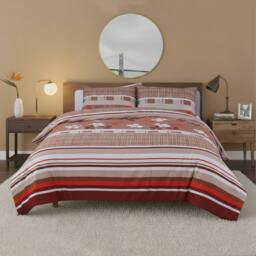 Snug City Floral Stripe Complete Bedding Set Duvet Cover Pillowcase Fitted Sheet - Size: Single - thumbnail 1