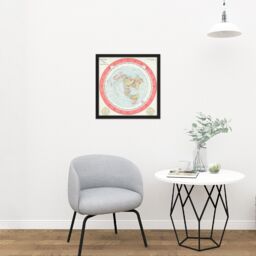 "Artery8 Wall Art Print Map Gleason 1892 World Time Calculator Flat Earth Square Framed Picture 16X16 Inch in Black - Size: W16"" x H16""" - thumbnail 2