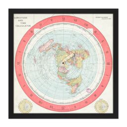 "Artery8 Wall Art Print Map Gleason 1892 World Time Calculator Flat Earth Square Framed Picture 16X16 Inch in Black - Size: W16"" x H16""" - thumbnail 1