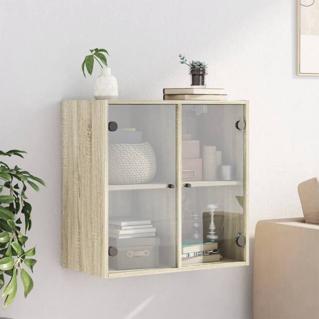 Berkfield Home Wall Cabinet with Glass Doors Sonoma Oak 68x37x68.5 cm in Natural - image 1