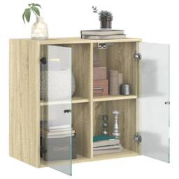 Berkfield Home Wall Cabinet with Glass Doors Sonoma Oak 68x37x68.5 cm in Natural - thumbnail 5