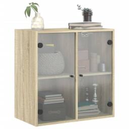 Berkfield Home Wall Cabinet with Glass Doors Sonoma Oak 68x37x68.5 cm in Natural - thumbnail 4