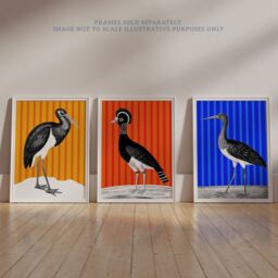 Artery8 Wall Art Print Pack of 3 A4 Bird on Striped Blue Yellow Orange Colourful Bright Modern Living Room s Set - thumbnail 6