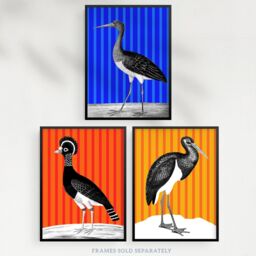 Artery8 Wall Art Print Pack of 3 A4 Bird on Striped Blue Yellow Orange Colourful Bright Modern Living Room s Set - thumbnail 5