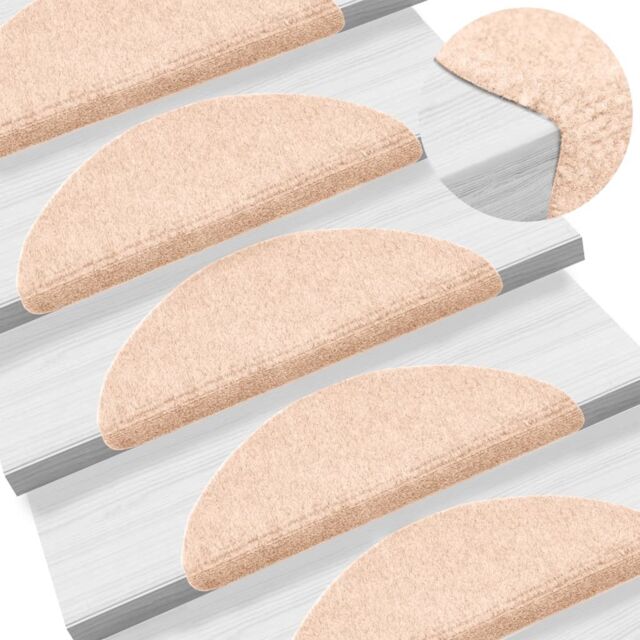 Berkfield Home 15 pcs Self-adhesive Stair Mats Needle Punch 56x17x3 cm Brown - Size: Medium - image 1