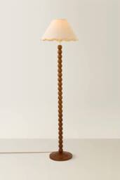 ValueLights Bobbin Colour Trim Linen Shade Walnut Bobble Floor Lamp in Cream - thumbnail 3