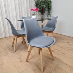 KOSY KOALA Round Glass Dining Table Set With 4 Grey Plastic Chairs Dining Room Furniture in Brown - thumbnail 6